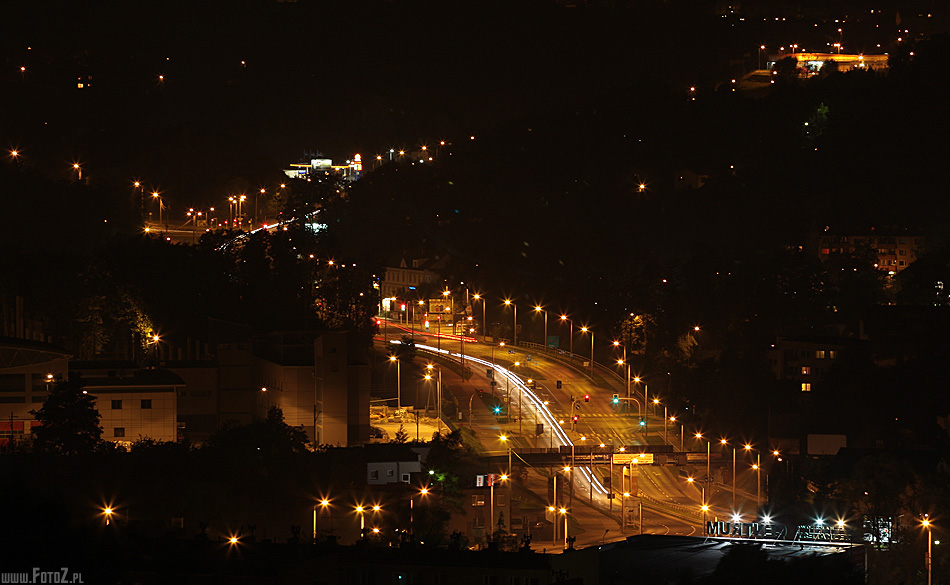 Widok na Al. Andersa - panorama, bielsko noc, fotografia krajobrazu, bielsko-biaa