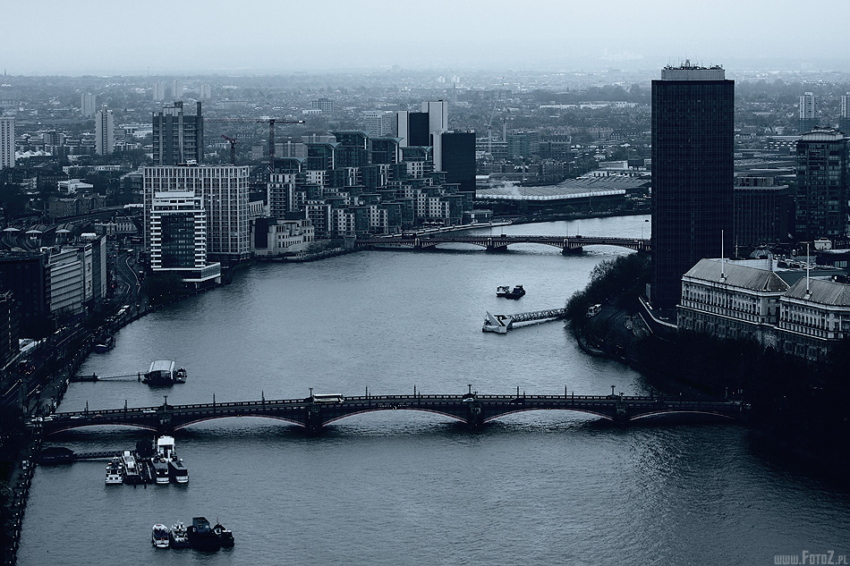 Zimna panorama - Londyn, zabytki, architektura, London, Tamiza, rzeka