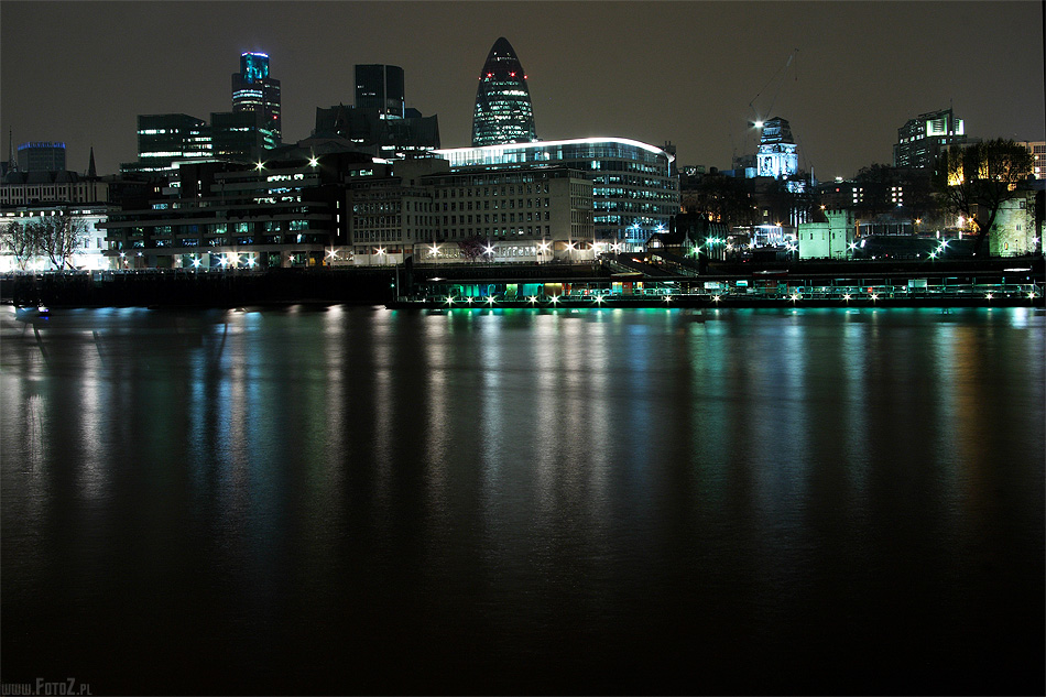 Nocne odbicie - Tamiza, London, rzeka, architektura, noc, zdjcia nocne, Londyn, odbicie w lustrze wody