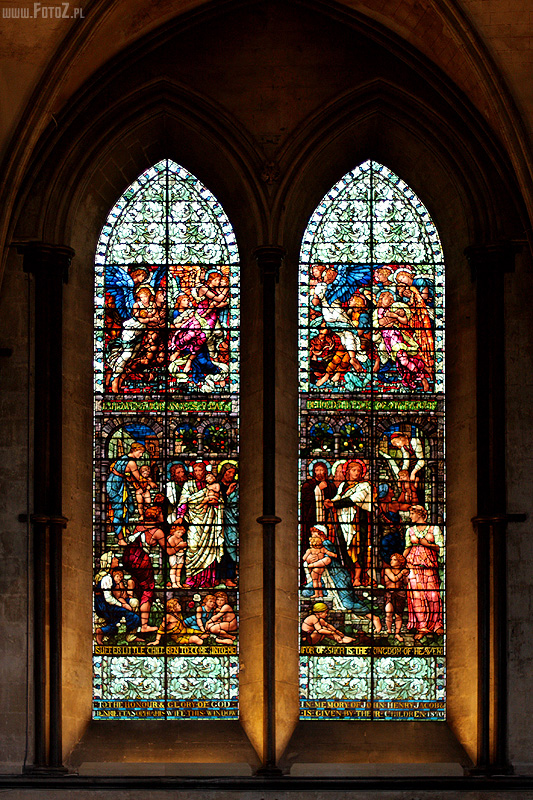 Witraże - Salisbury, Katedra, gotycka świątynia, anglikański Kościoł, gotycka architektura, okno