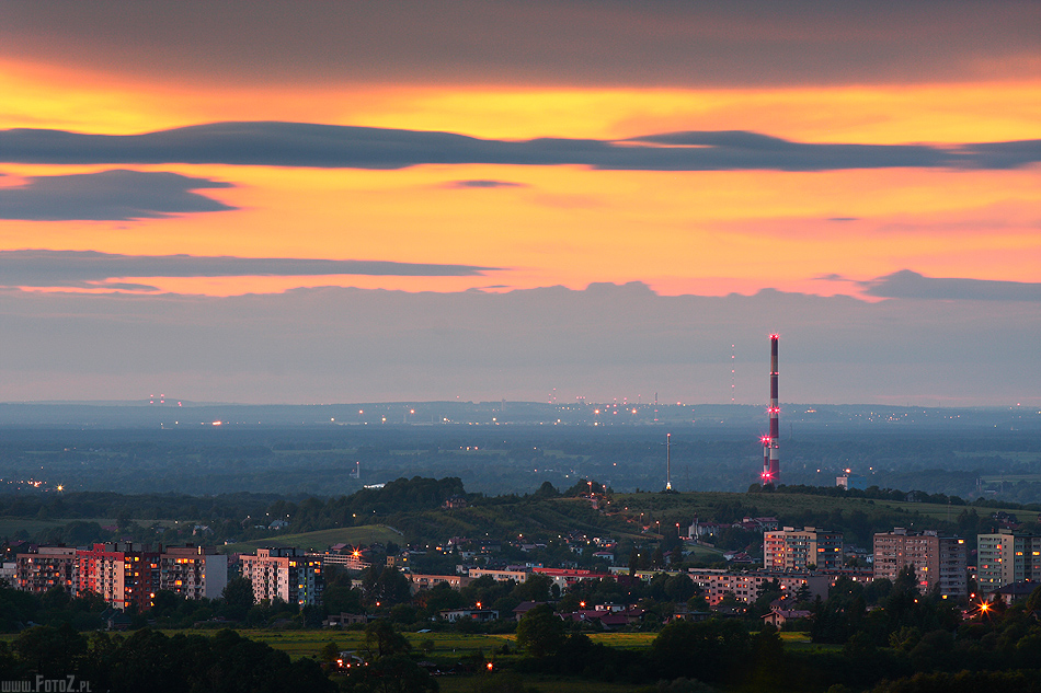 Widok z Dbowca - bielsko noc, panorama bielska, widok na bielsko