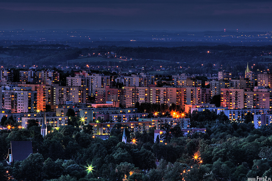Bajeczne miasto - bielsko nocą, bajeczna panorama miasta bielsko-biała