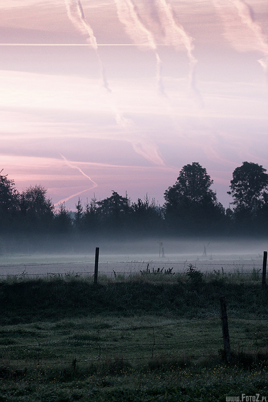 Mgliście - wschód słońca z mgłą