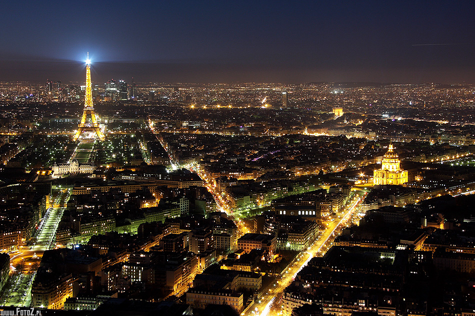 Paryż nocą - zdjęcie paryża nocą, panorama nocna paryża, panorama z góry